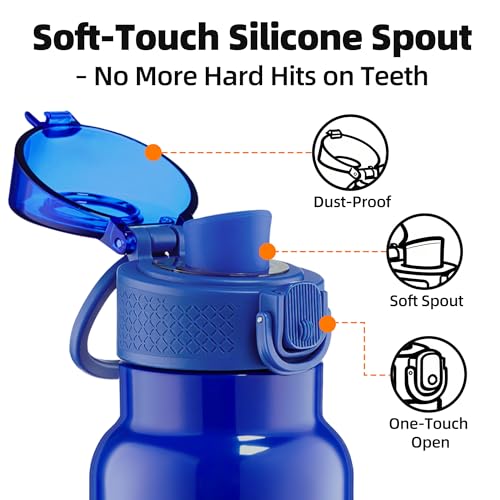 Image of Fanhaw 24 oz Insulated Water Bottle with Soft Silicone Spout Lid, Leakproof Stainless Steel Vacuum Bottle for School, Sports& Daily Use, Kids, Teens& Adults, Back to School Essentials (Klein Blue)