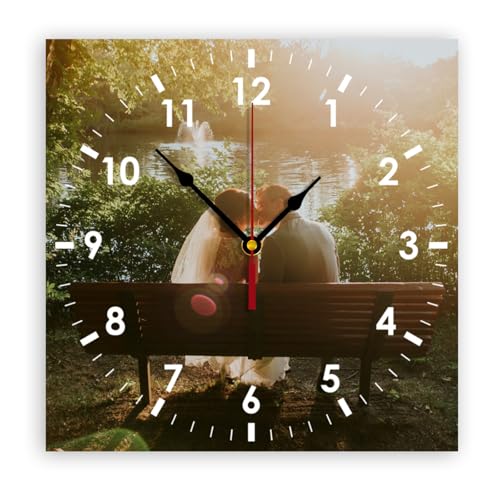 Relojes de Pared Personalizados con Foto, Reloj silencioso Cuadrado Redondo con Imagen y Logotipo de Texto para Sala de Estar, Cocina, baño, Funciona con Pilas, PVC (25-30 cm) (1 Foto Cuadrada)