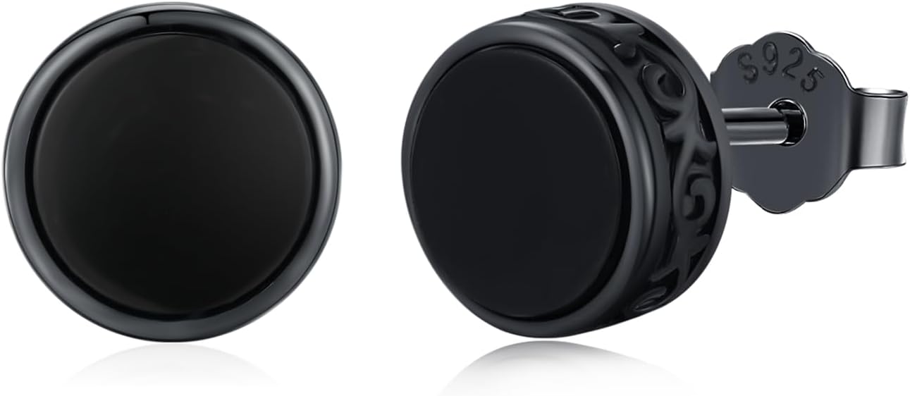 Black Onyx Earrings 925 Sterling Silver Celtic Viking Earrings Zircon Stud Earrings Hypoallergenic Punk Gothic Jewelry Gifts for Women Men