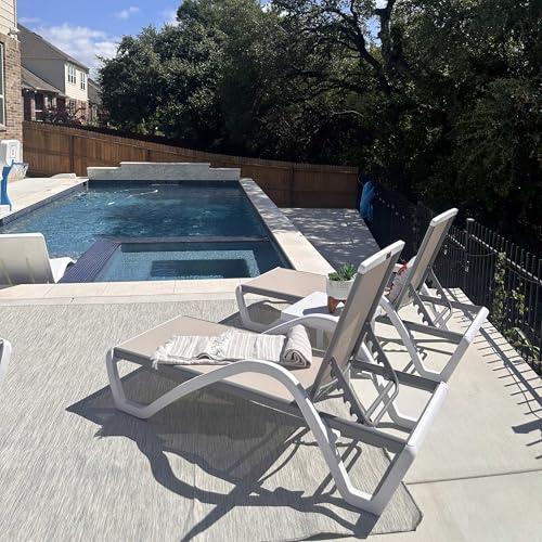 PURPLE LEAF Patio Chaise Lounge Chair Set Outside Aluminum Plastic Stackable Tanning Chairs with Armrests and Side Table for Pool Sunbathing Beach Deck Outdoor Lounger, Khaki - Thumbnail 3