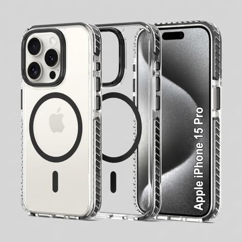 Image of Zapcase Crystal Clear Back case for iPhone 15 Pro | PC Back | TPU Bumper with Inner Rubber Grip | Metal Camera Guard Bezel | Metal Buttons | Scratch Resistant Cover | 2 Layer Edge Protection | Black