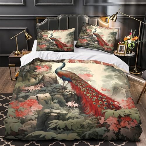 Housses de couette paon 200x200 microfibre pour lit double