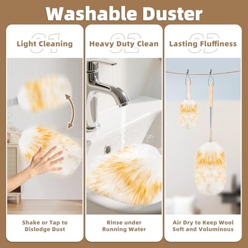 Image of LOVECO Lambs Wool Dusters for Scratch-Free Cleaning Extendable 29-49 Inch | Includes: Sticky Hooksx2, Small Dusterx1, Electrostatic Dusters Suitable for Office, Home, Car
