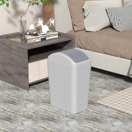 Image of 4.5 Gallon Plastic Swing Top Slim Trash Can, Garbage Bin with Swing Lid, Gray