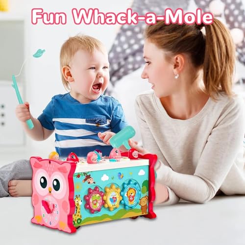 Image of BeFunky 8 in 1 Montessori Toys - Sensory Development for Toddler - Activity Educational Hammering Pounding - Whack a Mole Game - Birthday Gifts for 18+ Months Kids (Red)
