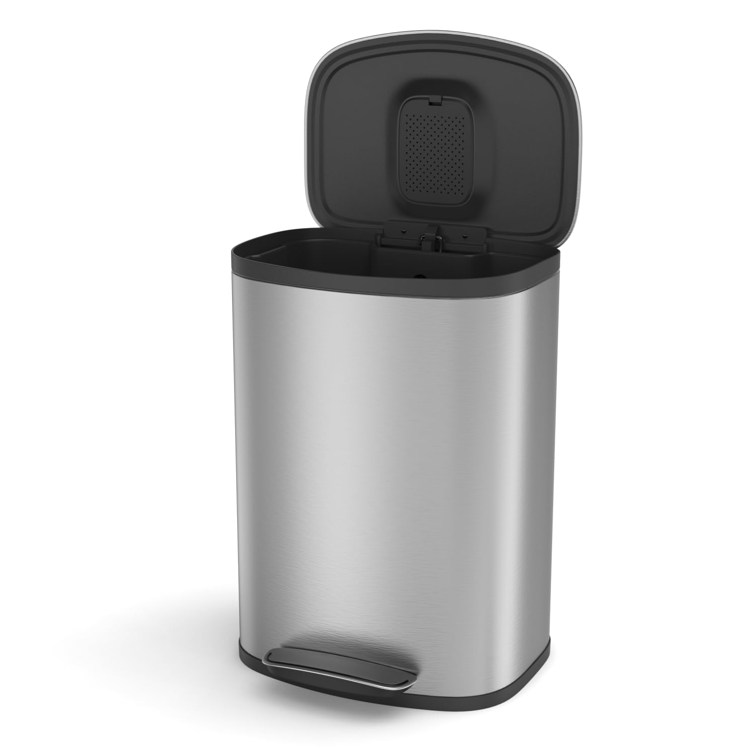 50L/13 Gallon Trash Can, Stainless Steel Garbage Can with lid, Heavy Duty Commercial Trash Bin w/Soft-Close Foot Pedal & Exquisite Oval Shape Cover, Hands-Free, Satin Nickel Finish, Smudge Resistant