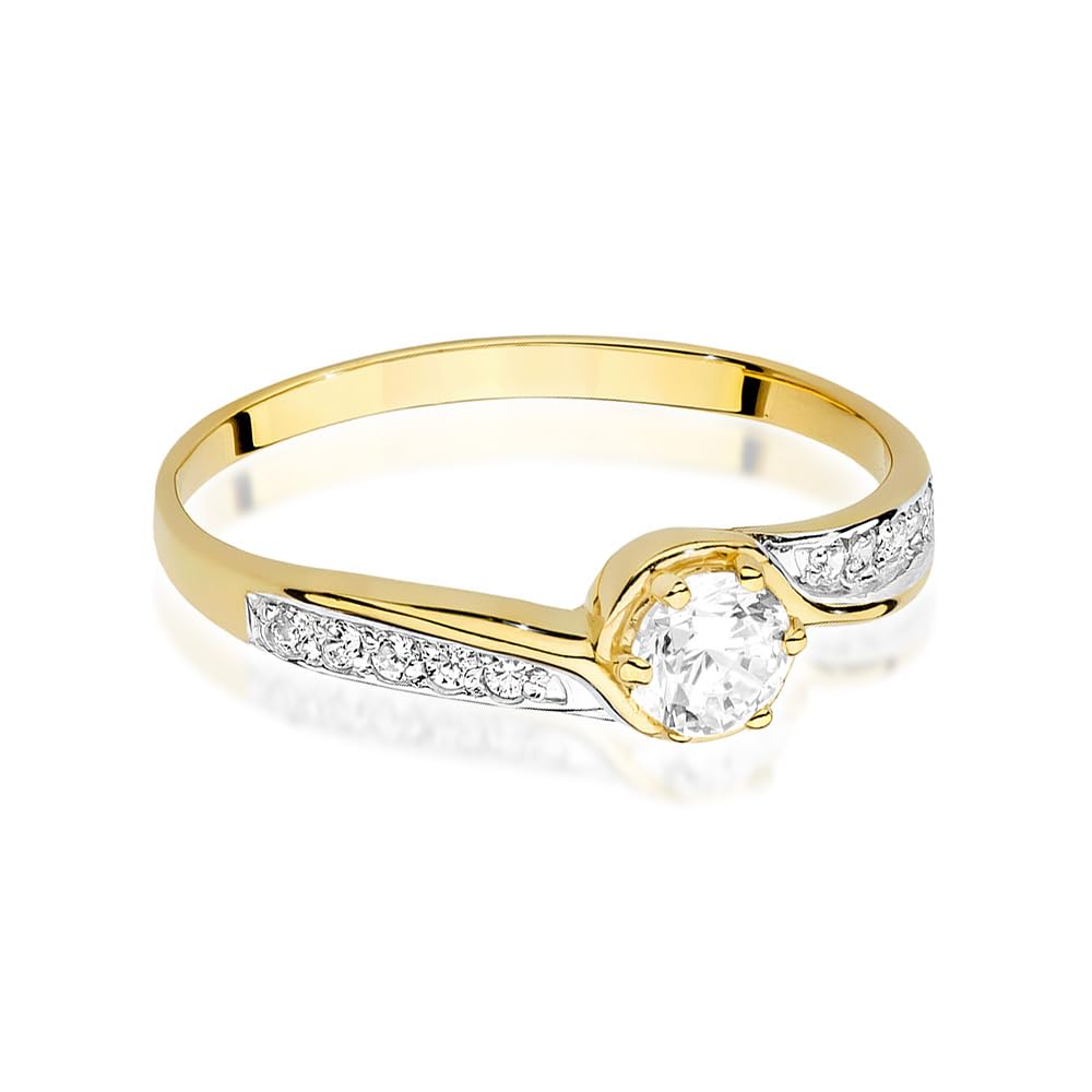 MARKO Klassischer Damenring aus 8 Karat (333) Echtgold mit großem Zirkonia – Verlobungsring mit seitlichen Steinen – Edler Goldring als Schmuck oder Geschenk für Freundin