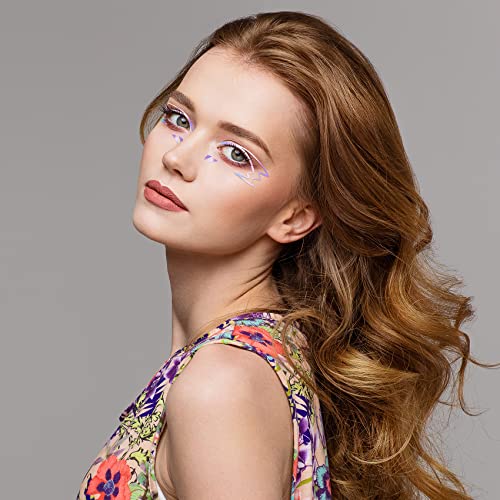 Ancirs 6 Pack Holographic Stickers For Eye Makeup, Temporary Crystal Face Tattoo Eyebrow Stickers For Halloween Carnival Party Cosplay Decoration #TOP5