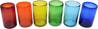 Rainbow Colored 14 oz Drinking Glasses (set of 6), Recycled Glass, Lead-...