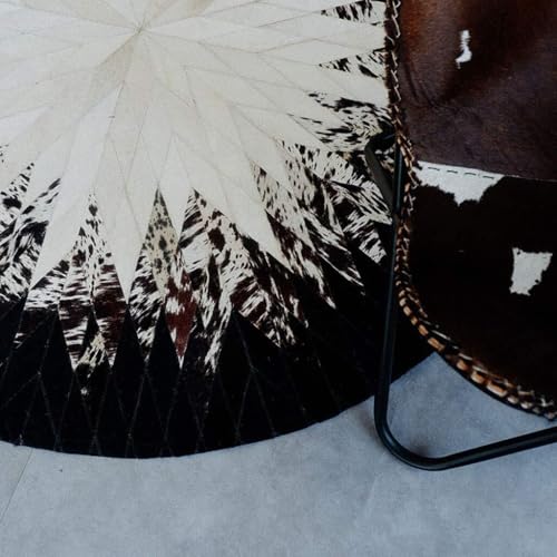 Tapis rond en cuir de vache patchwork 140cm épais et robuste