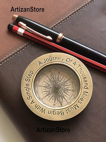 Brújula de Bolsillo Vintage en Latón con Estuche de Cuero miniatura 2