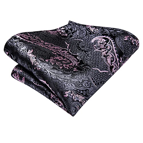 Image of Hi-Tie Silk Ascot for Men Self Tie Men's Cravat and Flower Lapel Pin Handkerchief Cufflinks Set for Wedding Party