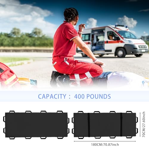 Image of Portable Transport Stretcher with 12 Handles，Dog Stretcher & Gurney with Carrying Bag Patient Animal Mover Travel Size Emergency Casualty Evacuation-Capacity 400lbs (Black)
