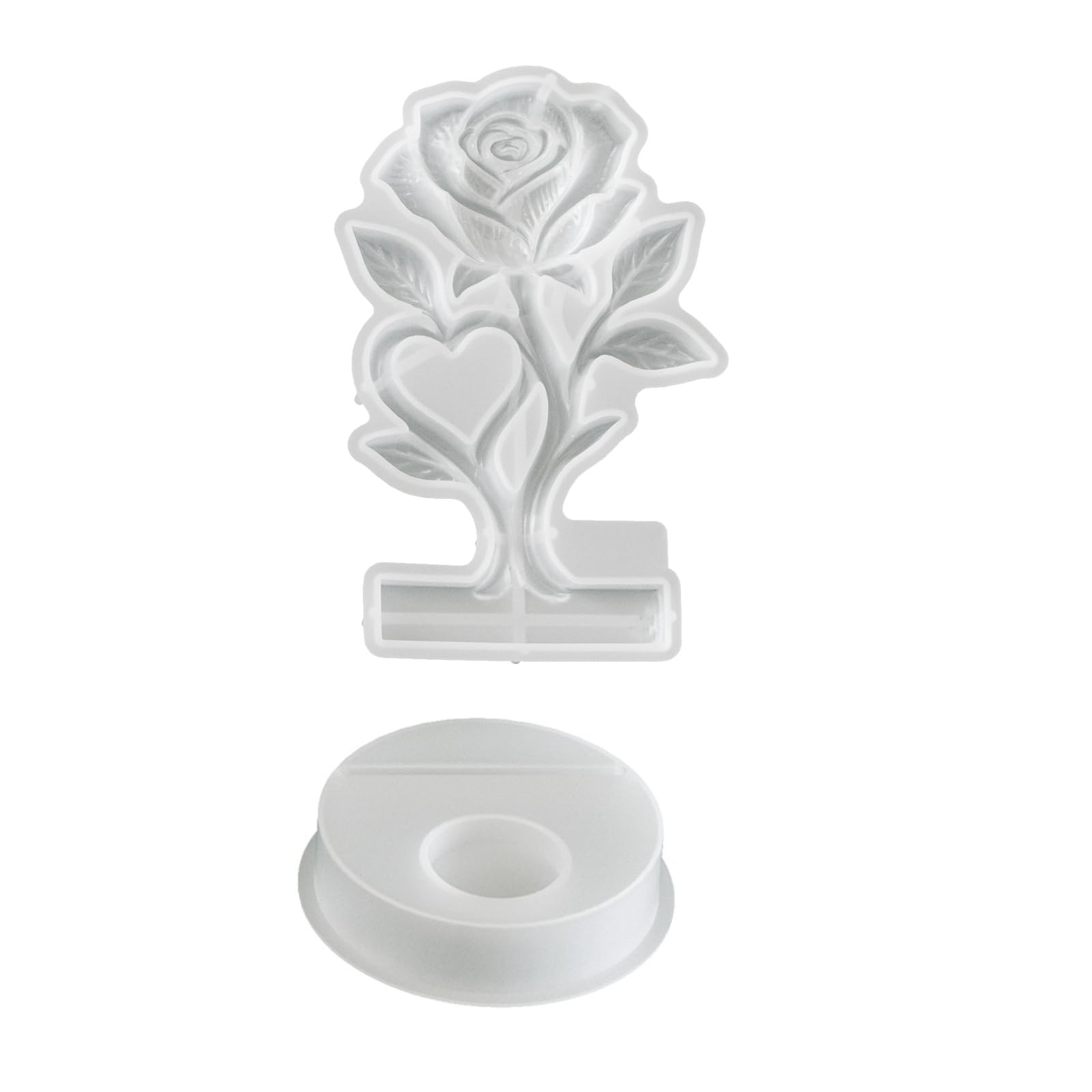 PANGBOER 2Pcs Heart Rose Flower Shape Silicone Mold for Resin Art Making Stand Gypsum Sculpture Wedding Decoration Rose Heart Cast