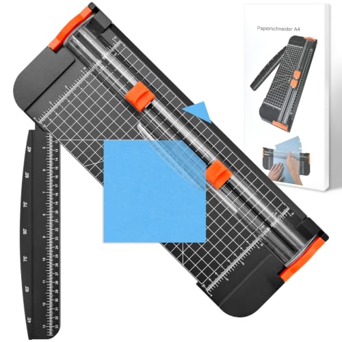 Papierschneider 12 Zoll mit 2 Sicherheitsklinge, A4 Schneidemaschine Paper Cutter Schneidet 12 Bl. (80g/m²) mit Faltbares Lineal, für Geschenkpapier Fotos Etiketten Scrapbook Zubehör (Schwarz)