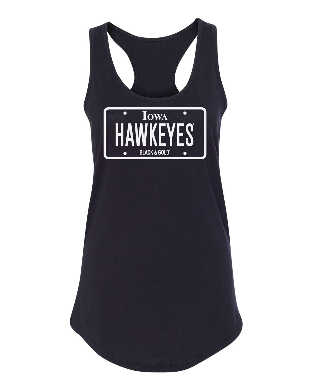 CornBorn Iowa Tshirt Women - Blackout Hawkeyes License Plate - Black - Large