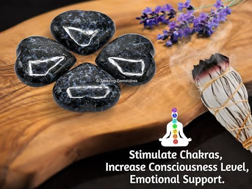 Amazing Gemstone Indigo Gabbro Crystal Heart Palm Stone - Pocket Massage Worry Stone for Natural Body Chakra Balancing, Reiki Healing and Crystal Grid - 4