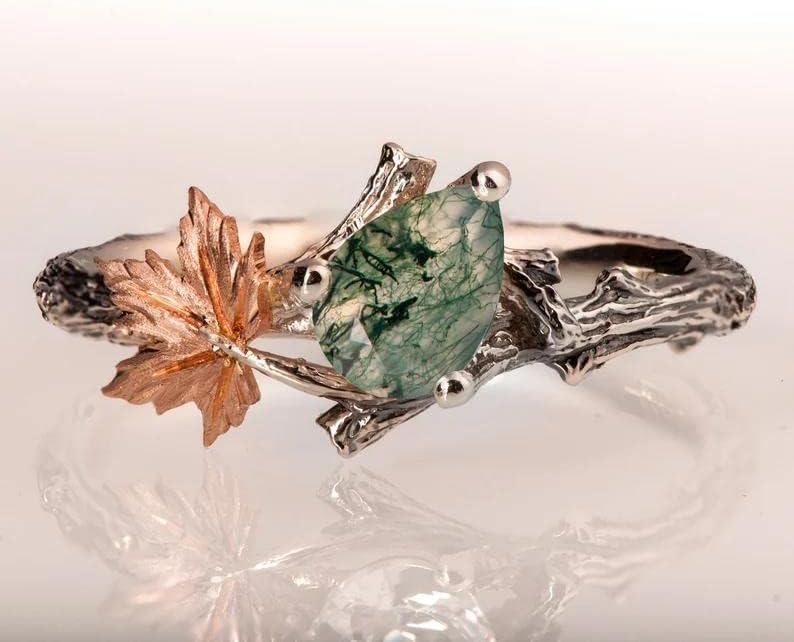 Miniatura 2 de Dorunmo Moss Agate Ring for Women 925 Sterling Silver Green Stone Agate Ring Leaf wedding ring Moss Agate Jewelry Gift for Engagement Anniversary