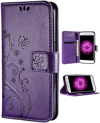 FLYEE Case Compatible with iPhone 6 Plus(2014)/iPhone 6s Plus(2015) 5.5 inch,Wallet Case for Women with Card Holder,Flip Case Wallet Leather [Kickstand] Protective-Embossed Flowers Purple