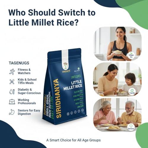 Image of Siridhanya unpolished whole grains Little Millet | Gluten-Free, High plant based Protein & Fibre-Rich Superfood - Low GI, Vitamin-Packed Healthy Rice Alternative | Natural Grain for healthy life (500 g x 2 Pack)