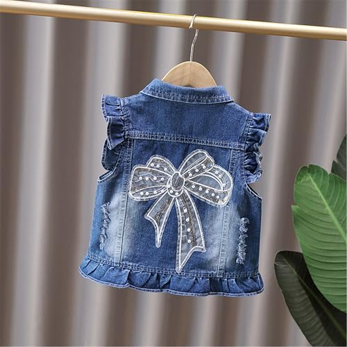 MW&FOFJR Girls'Denim Vest Beaded Bow Sleeveless Kids Outerwear Denim Jacket Vest3