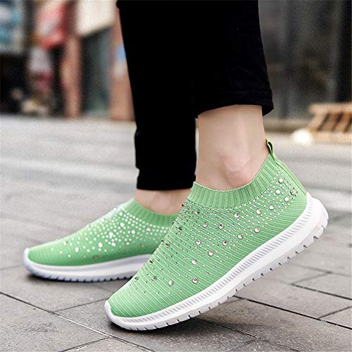 Image of GOSPT Women's Mesh Sport Shoes Rhinestone Glitter Slip On Ballroom Jazz Latin Dance Sock Sneakers