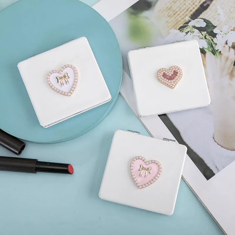 Amazon.co.jp: ハート パール 両面コンパクトミラー 化粧鏡 折りたたみ