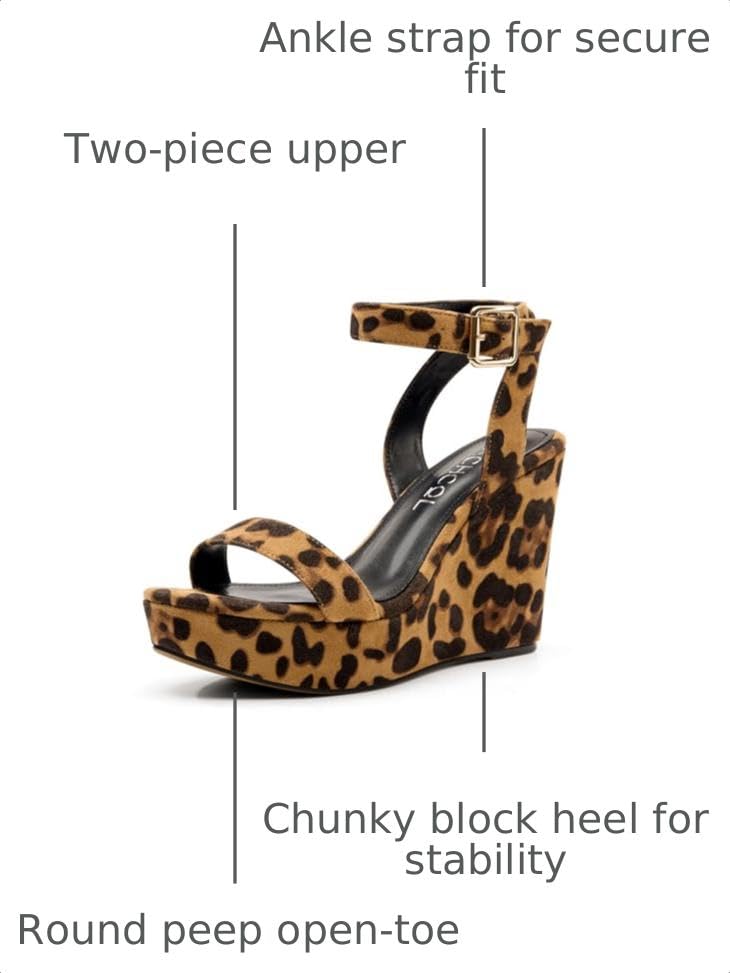 Image of Aachcol Women Platform Wedge Sandals Round Peep Open Toe Ankle Strap Slingback Two-Piece Chunky Block High Heel Dress Shoes Pumps Party Patent 4 Inch