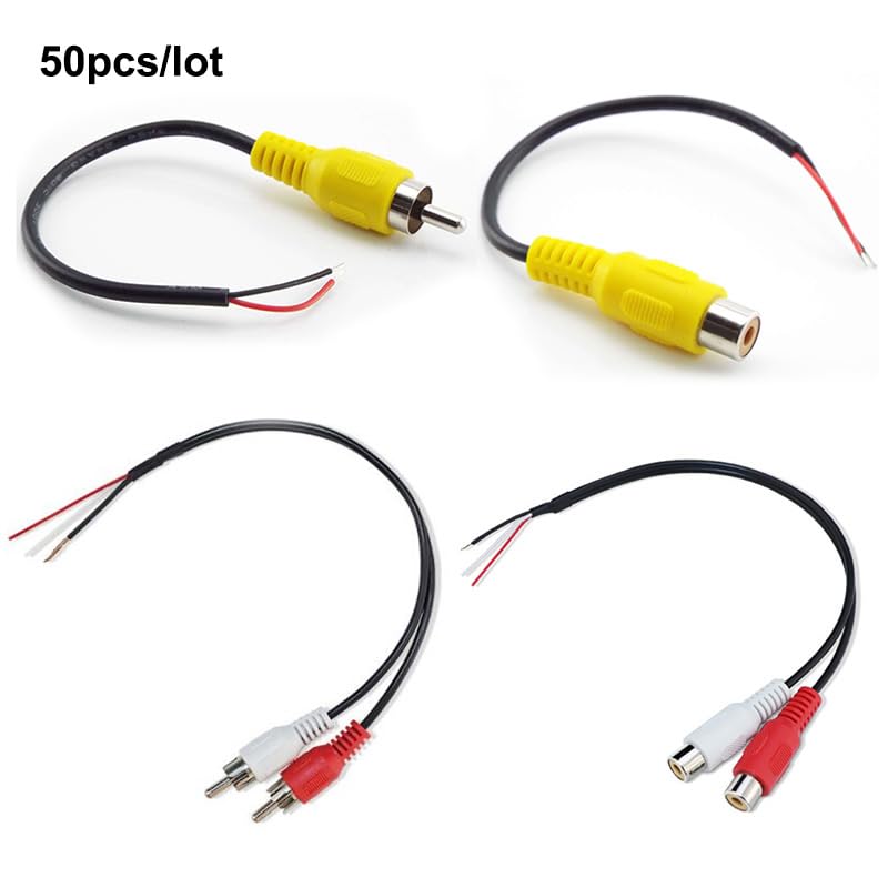 Wiring Connecting Terminals 50pcs 15cm Car Connector Dual for RCA Female Male Audio Cable Extension Av Single Single Video Plug Stereo Extension Wire for DIY Tools - (Color: for RCA Female)
