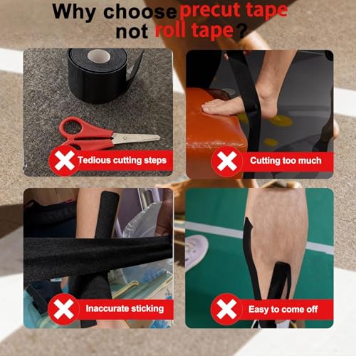 Image of Precut Kinesiology Tape for Knees, 10 Pcs - Knee Support & Stability, Knee Pain Relief Athletic Tape - Waterproof & Elastic, Hypoallergenic Latex-Free Tape, Blue