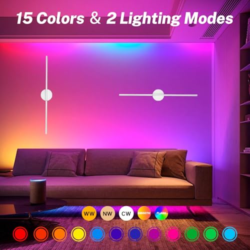 Image of 8000mah Detachable Battery Operated Wall Sconces Set of two, 32 Inch Rechargeable Wall Sconce With Remote & Touch, RGB 15 Colors Dimmable Wireless lamp for Bedroom, Living Room, Hallway Decor, Silver