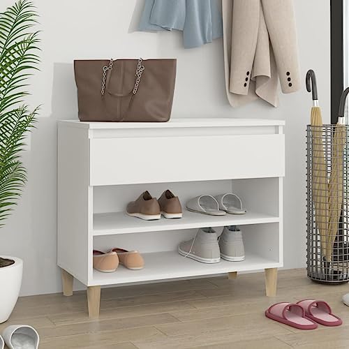 Zapatero para dormitorio y pasillo de madera blanca y eucalipto 3