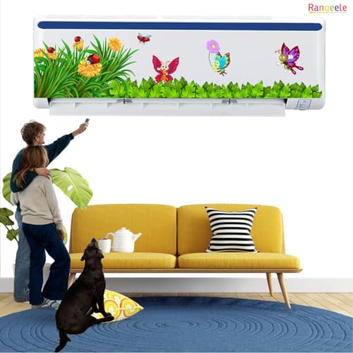 Image of 'nature flower and butterfiy'' AC Sticker (96 cm x30 cmx 24 cm)multicolors (Multicolour 3)