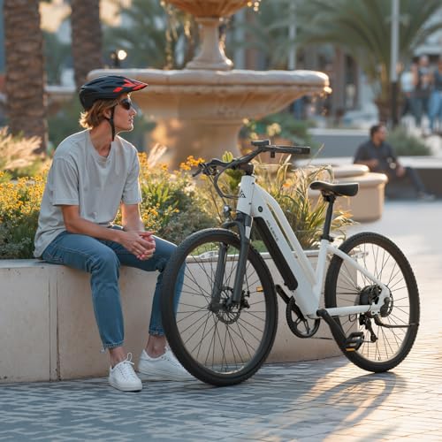 Image of TST Electric Bike for Adults with Peak 750W Motor, 36V /7.8 Ah Removable Built-in Battery, 40Miles 25MPH City E Bike, 26 inch Electric Bicycle for Commute, White