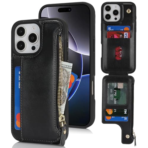 Étui portefeuille iPhone 16 Pro Max résistant fermeture éclair anti-perte