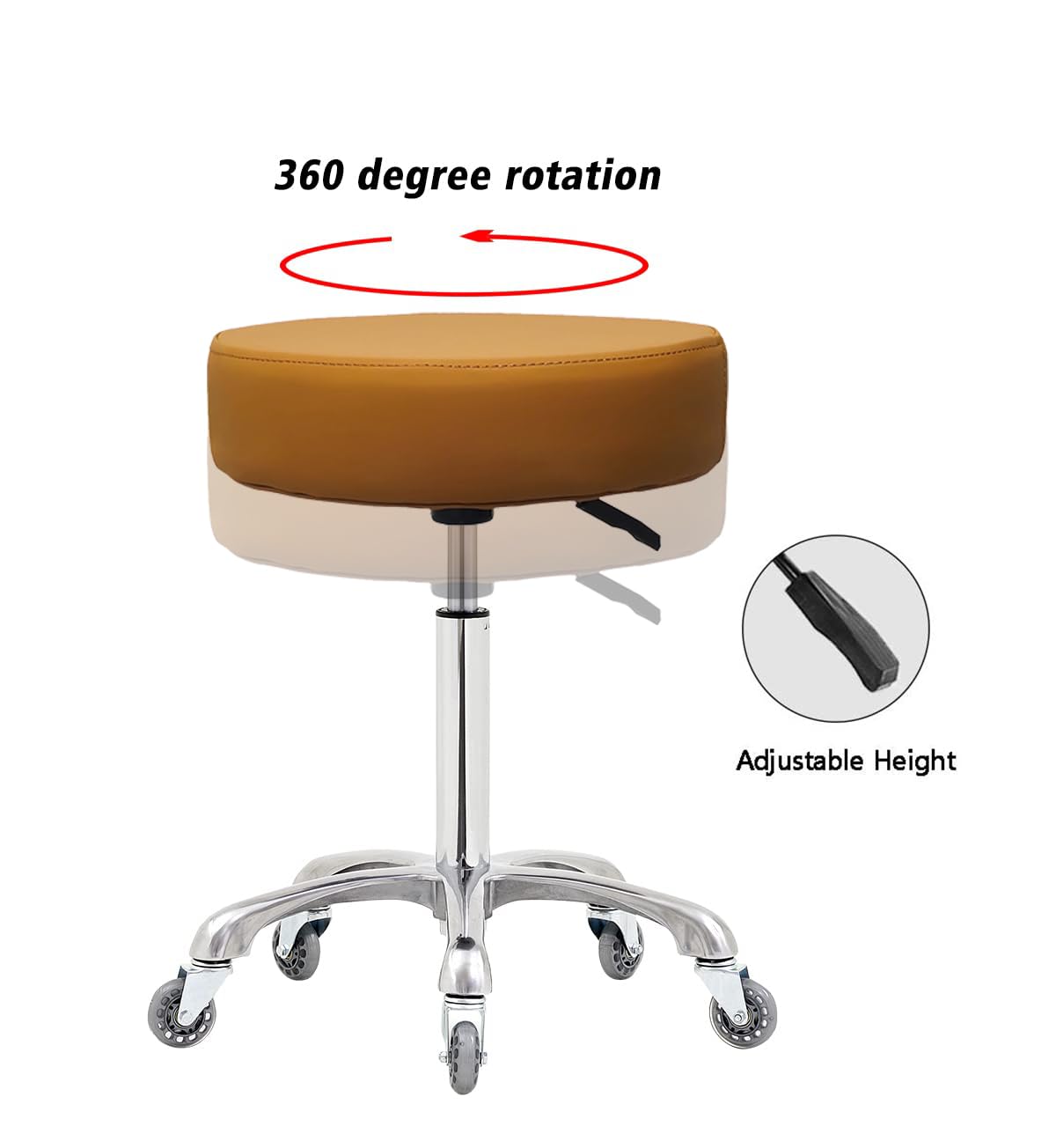 Ainilaily Taburete con ruedas, taburete resistente de 400 libras para taller, guitarra, laboratorio, tatuaje, banco de trabajo, médico, taburete giratorio ajustable (camello)