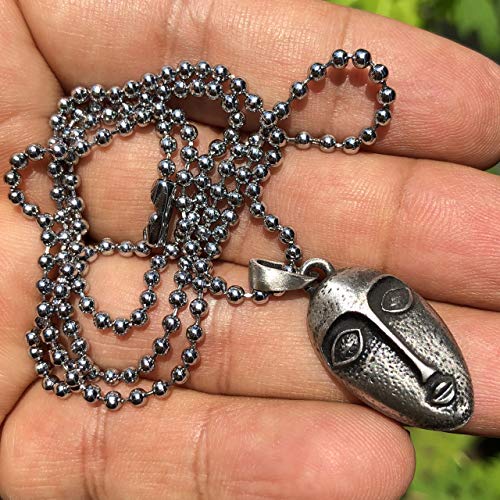 Tribal Jewelry Tiki Moai African Voodoo Mask Magic Witchcraft Wiccan Wicca Pagan Occult Women's Men's Pendant Necklace Protection Amulet Lucky Charm Travel Wealth Talisman Men Women Silver Ball Chain #TOP1