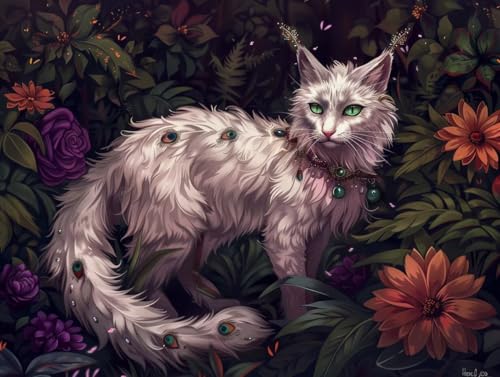 Diamond painting le chat floral 5D grand format 90x120 cm pour adulte et enfant