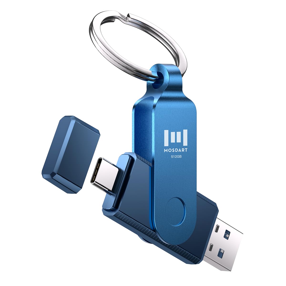 MOSDART 512GB USB C and A 3.2 150MB/s Dual Flash Drive with Keychain, Navy