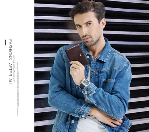 Image of Sam's Design Genuine Leather Wallet Trifold Wallet for Men Vintage Male Compact Purse Card Holder Small Wallet (Dark Brown)