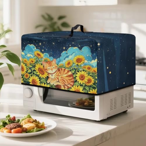 Image of Microwave Cover Air Fryer Toaster Oven Dust Cover Stain-Resistant Countertop Convection Oven Protector Kitchen Appliance Decor, S, Cartoon Cat Sunflower Pattern