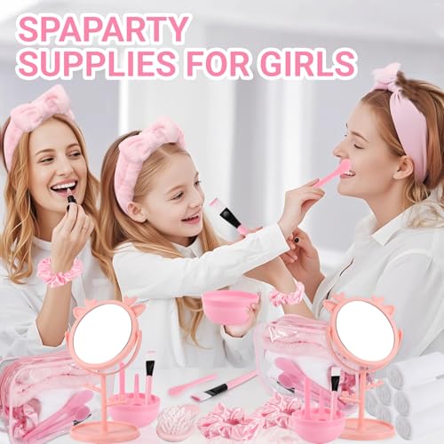120 Pcs Spa Party Favors Supplies Bulk, Include Face Mask Mixing Bowl Set, Air Cushion Comb, Mirror, Headband, Scoop, Hair Bands, Cosmetic Bags, Face Wash Cloths for Spa Sleepover Birthday Party