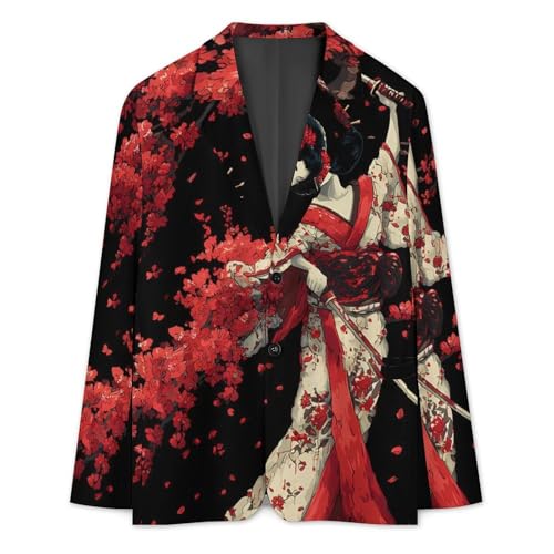 Japanese Geisha Cherry Flowers Men's Blazer Printed Button Suit Jacket Slim Sport Coat Blazers3