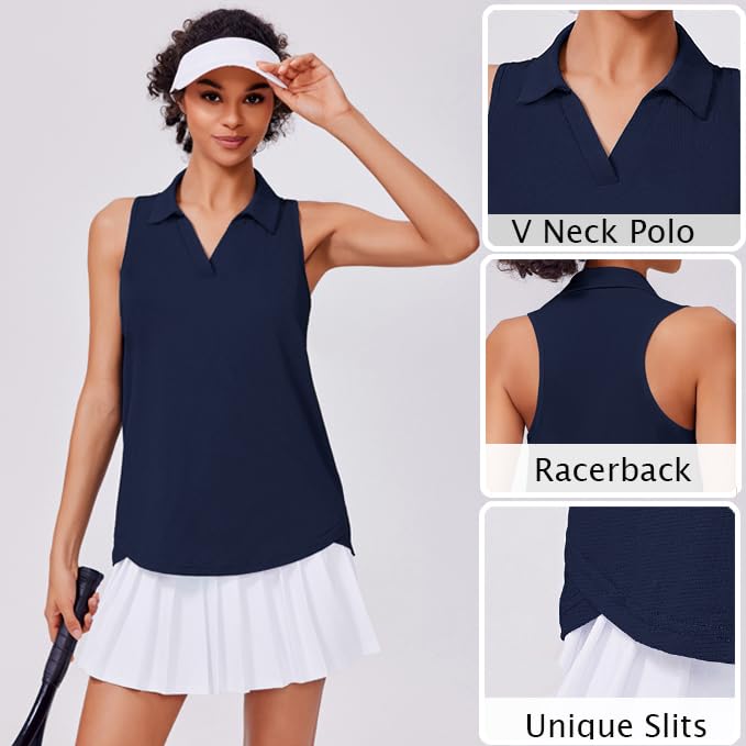 Image of PINSPARK Womens Golf Shirt UPF 50+ Sleeveless Collared Shirts Quick Dry Tennis Polo V-Neck Racerback Athletic Workout Tank