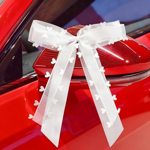 10 Pièces Noeud Voiture Mariage,Decoration Voiture en Forme de Cœur, Décoration Voiture Mariage, Arcs Réutilisables pour Mariages, Fêtes, Cadeaux, DIY et Événements Romantiques