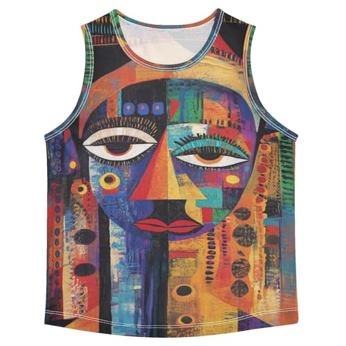 Boys Tank Top Shirts African Face Tribal Ethnic Abstract Sleeveless T-Shirts Crew Neck for Kids Clothing Children