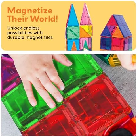 PicassoTiles 100 Piece Magnetic Tiles, Clear 3D Building Blocks for Kids 3+ — view 6