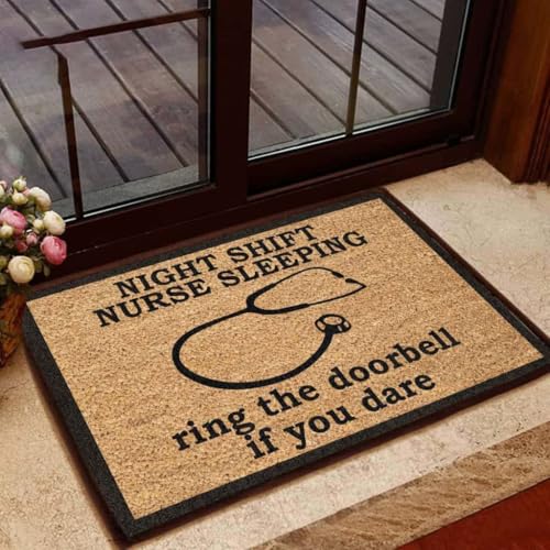 ���փ}�b�g ��ΊŌ�t���Q�Ă���A�E�C������Ȃ�h�A�x����炵�� - �Ō�t 50×80cm doormat Night Shift Nurse Sleeping, Ring The Doorbell If You Dare - Nurse