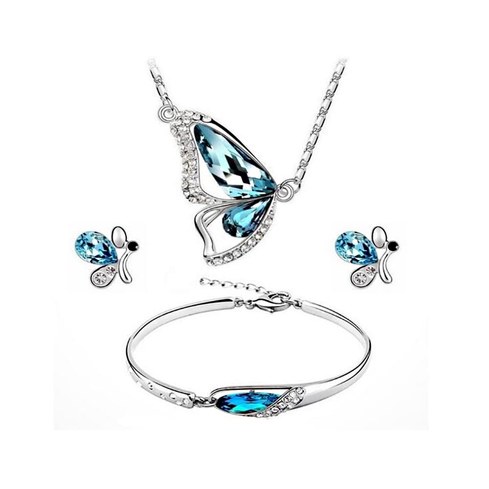 QKEPCY Conjuntos de joyas para Mujer Mariposa Stud Pulsera Collar Conjunto Encanto Colgante Collar Accesorios De Traje De Boda Regalos Para Mujeres para mujeres y niñas