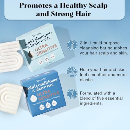 Image of Kitsch 2-in-1 Ultra Sensitive Shampoo Bar & Body Wash + Conditioner Bar & Shaving Soap - Fragrance-Free Bar Soap for Sensitive Skin & Scalp - For Healthy, Radiant Hair and Skin - 2pcs